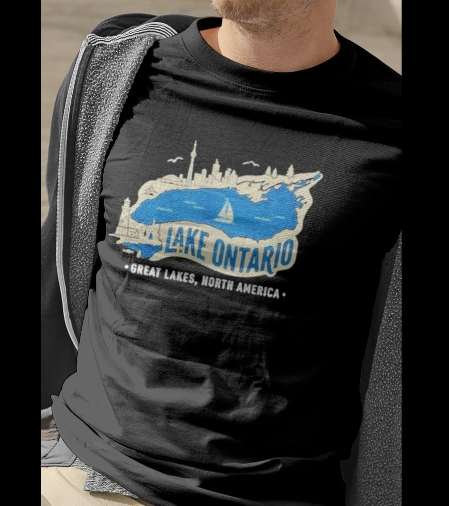 Lake Ontario Skyline Map Great Lakes North America T-Shirt