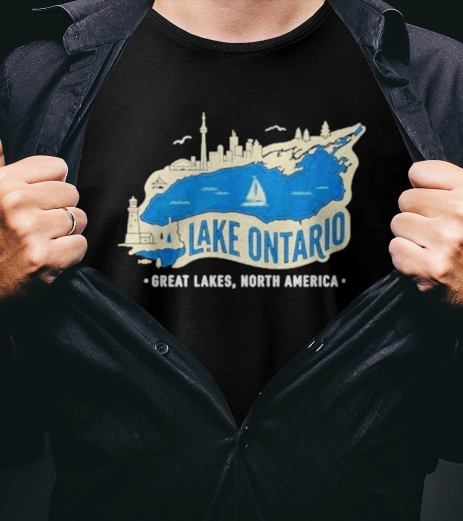 Lake Ontario Skyline Map Great Lakes North America T-Shirt