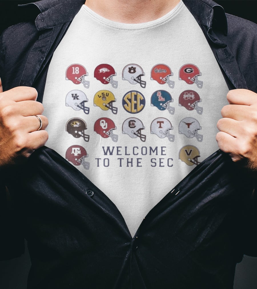 Welcome To The SEC Football Helmets Featuring NCAA Teams And Iconic SEC T-Shirt