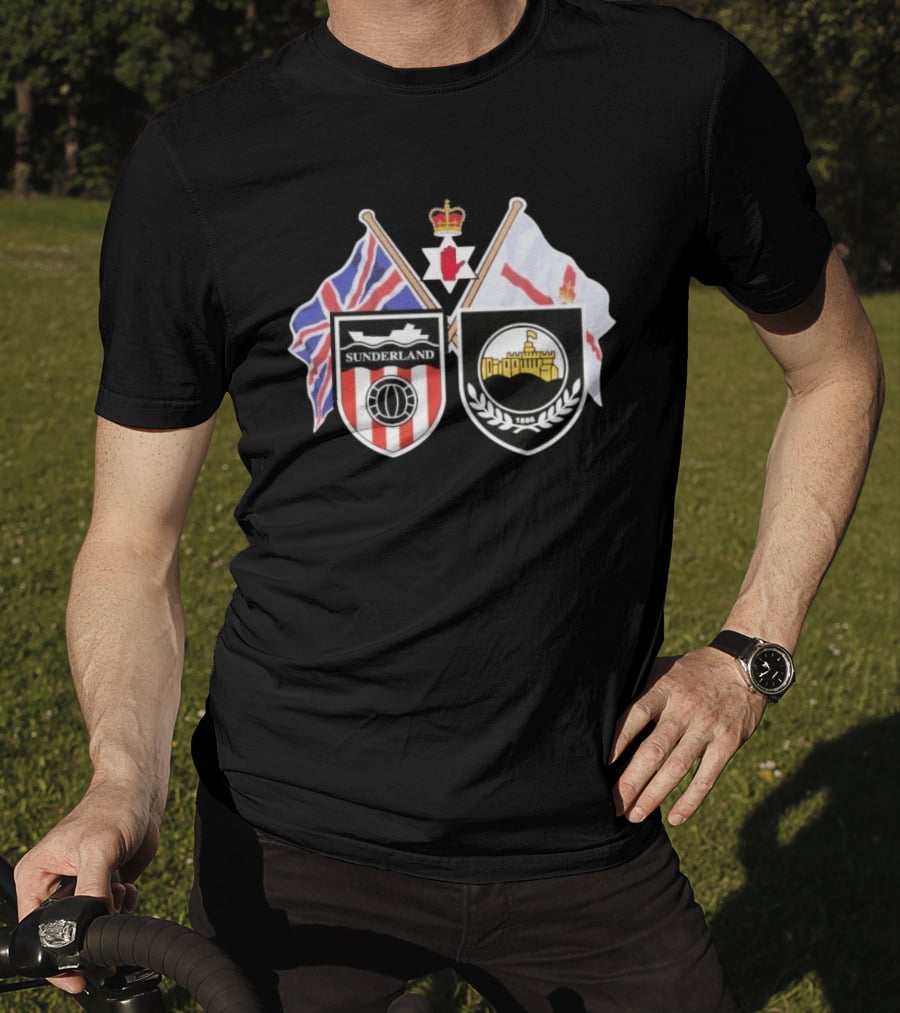 Sunderland And Linfield FC Crests Union Jack Northern Ireland Flags T-Shirt