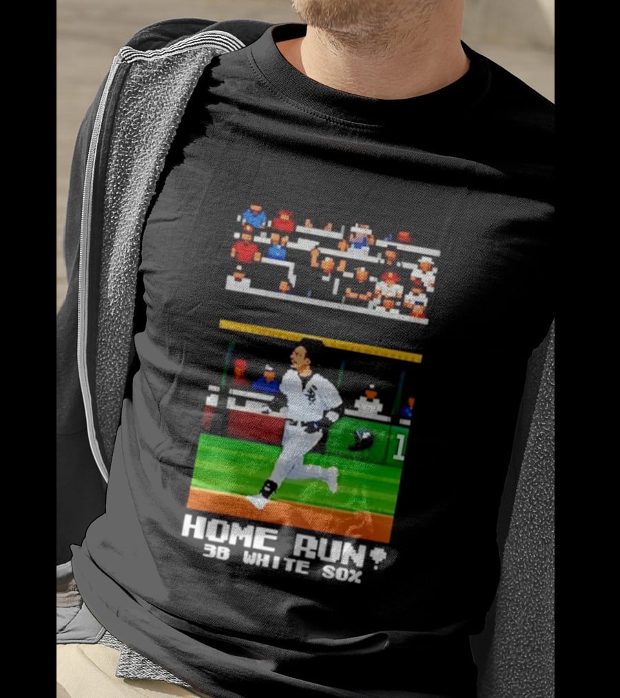 Yoan Moncada Home Run 3B White Sox Pixel Art Baseball Game Scene T-Shirt