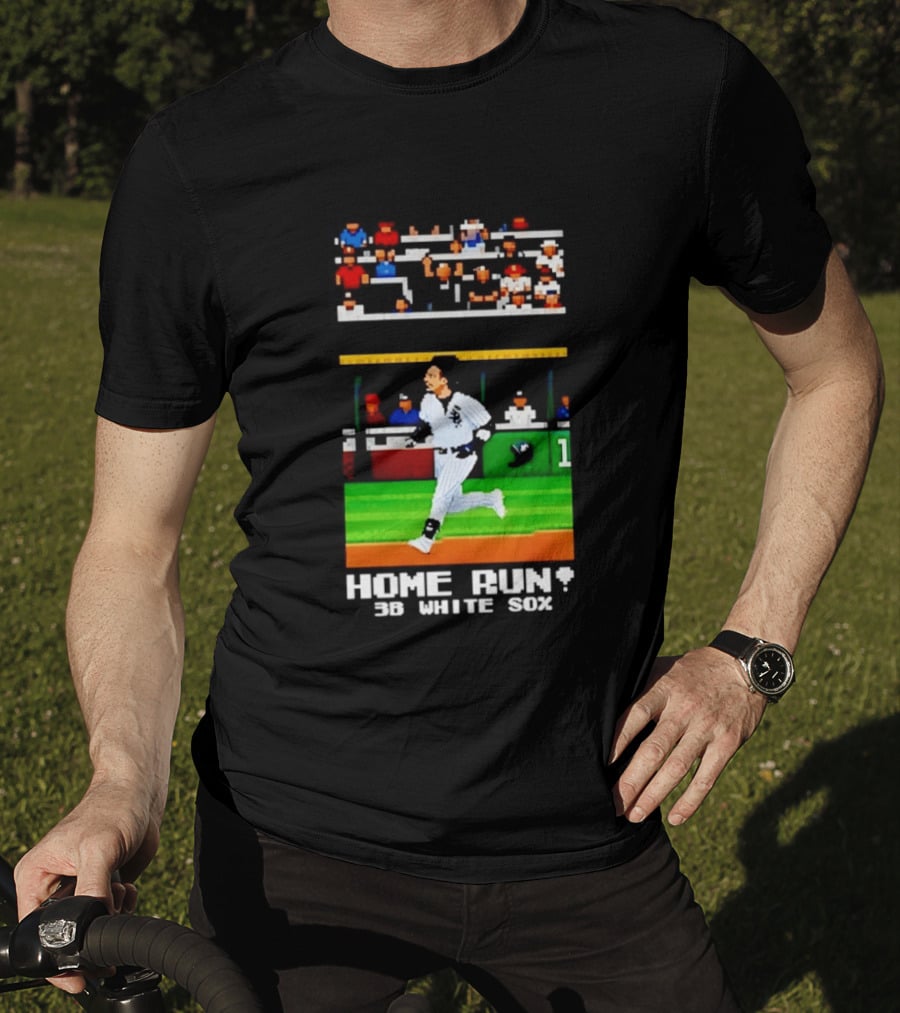 Yoan Moncada Home Run 3B White Sox Pixel Art Baseball Game Scene T-Shirt