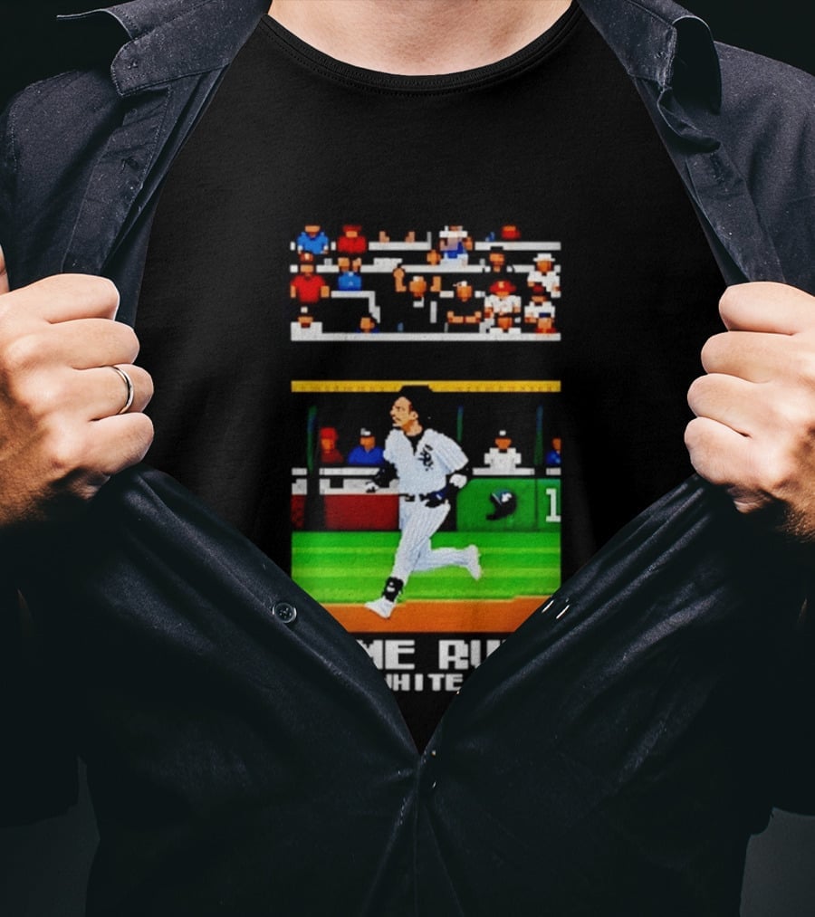 Yoan Moncada Home Run 3B White Sox Pixel Art Baseball Game Scene T-Shirt