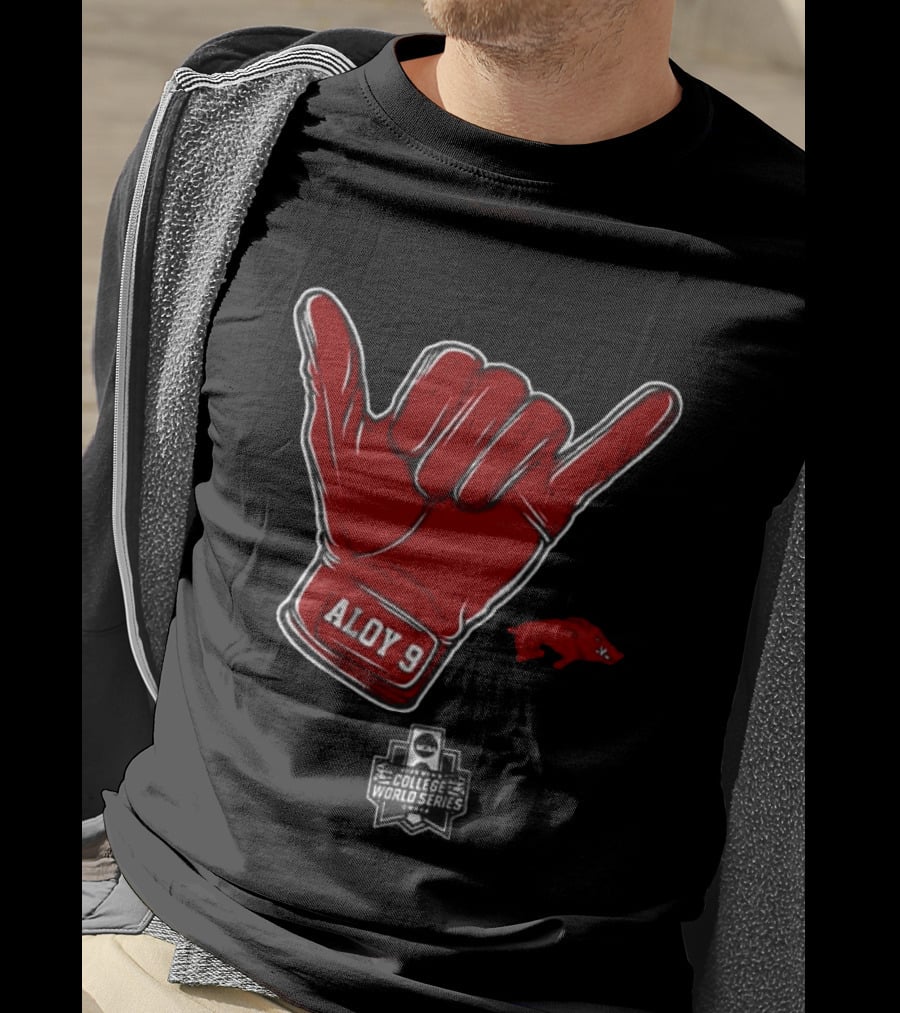 Arkansas Razorbacks Aloy 9 NCAA College World Series Shaka Gesture T-Shirt