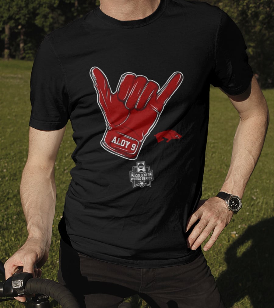 Arkansas Razorbacks Aloy 9 NCAA College World Series Shaka Gesture T-Shirt