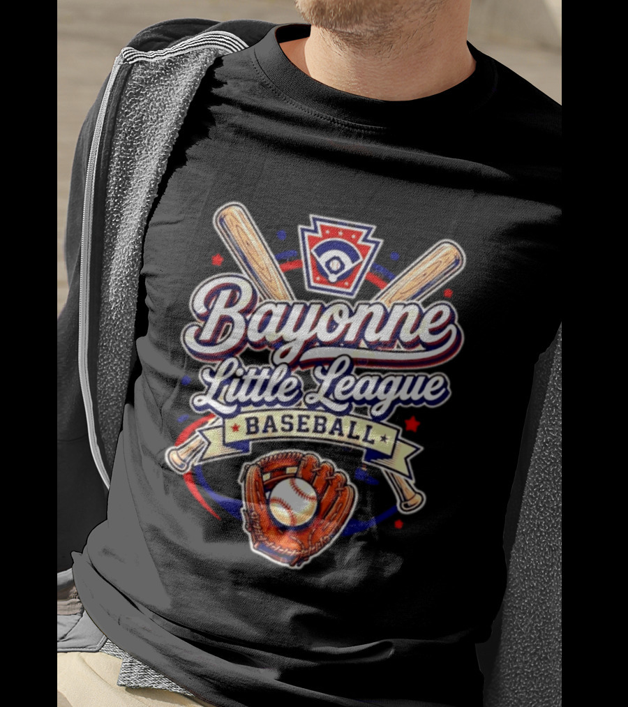 Bayonne Little League Baseball Youth Sports Emblem With Bats Glove And Ball T-Shirt