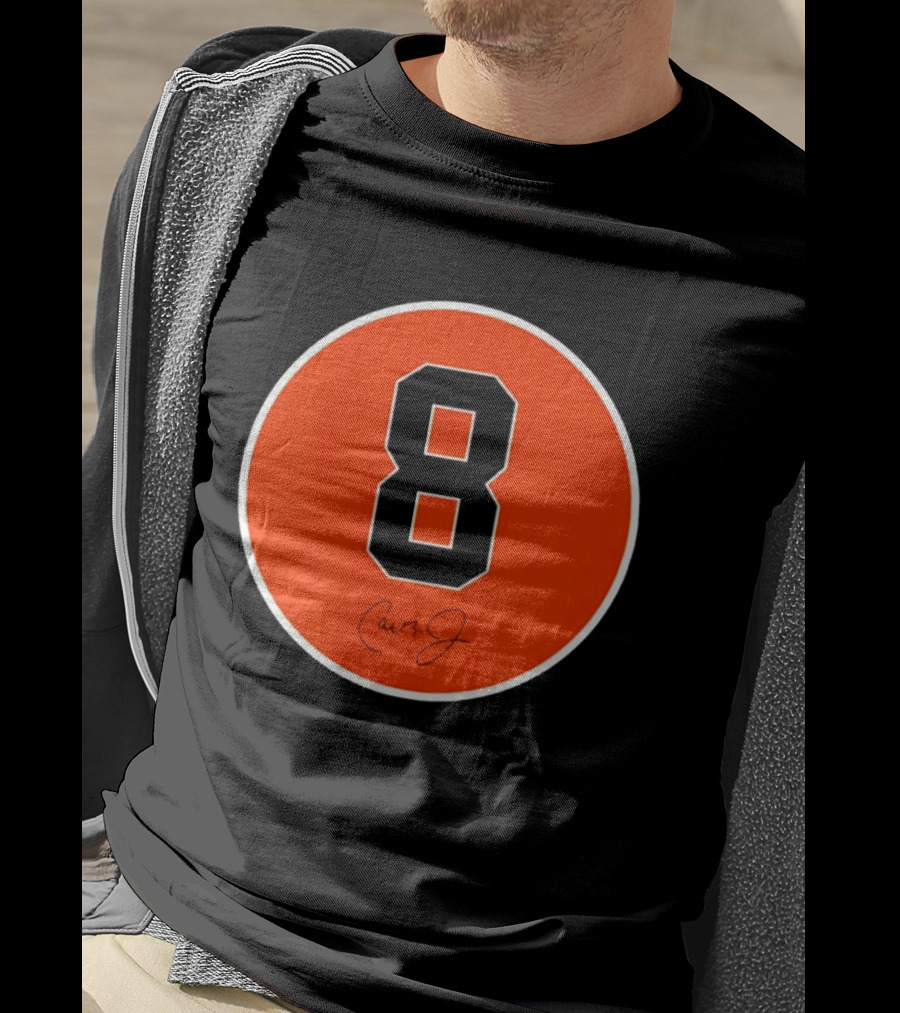 Cal Ripken Jr Number 8 Baltimore Orioles Team Circle Orange T-Shirt