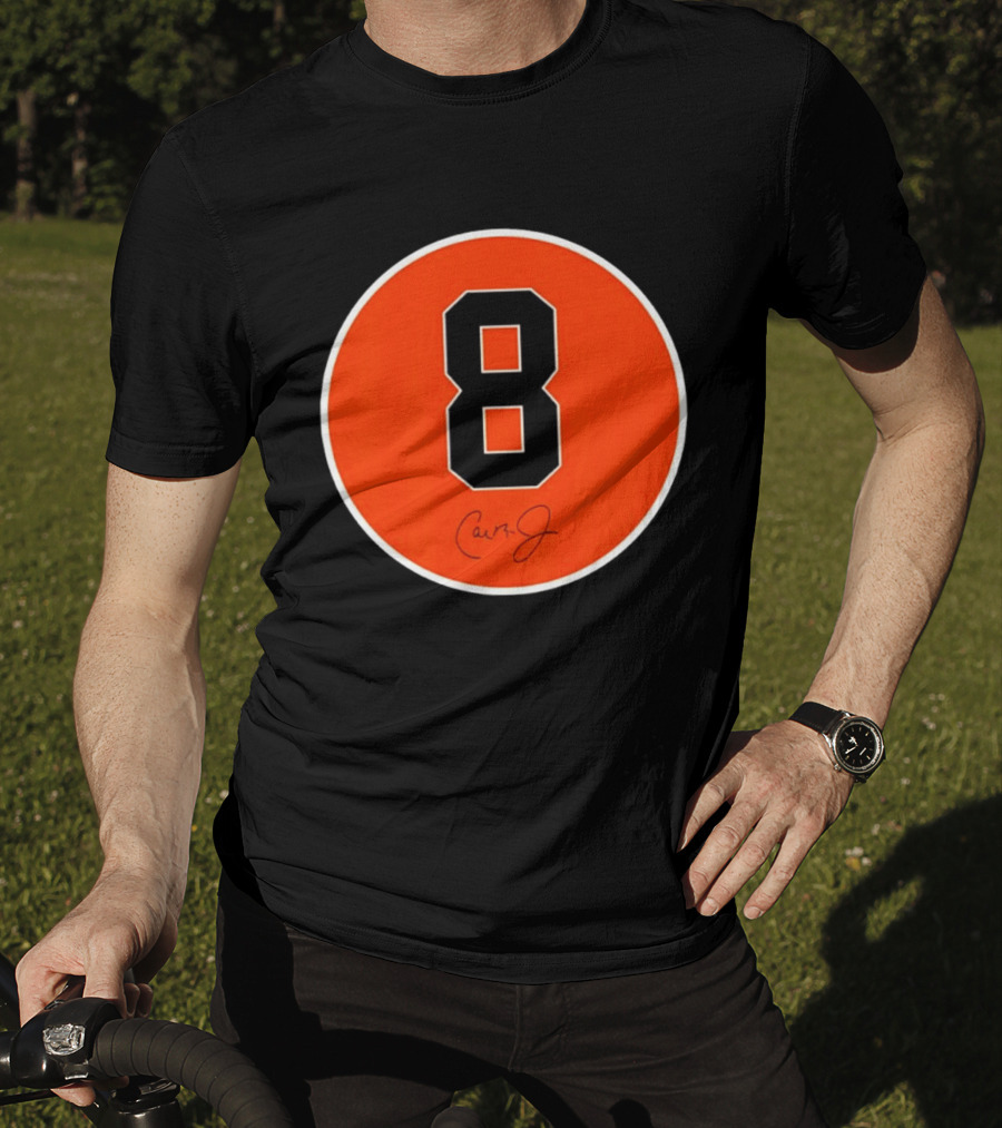 Cal Ripken Jr Number 8 Baltimore Orioles Team Circle Orange T-Shirt