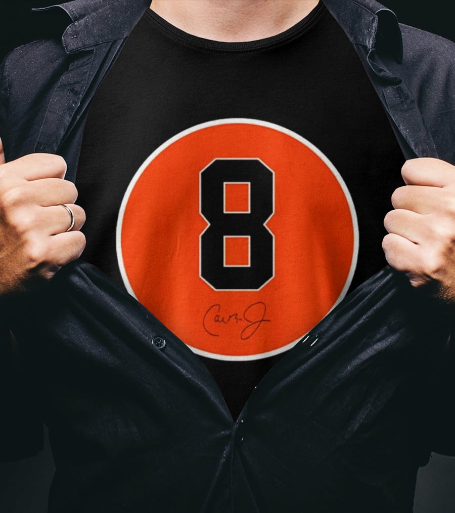 Cal Ripken Jr Number 8 Baltimore Orioles Team Circle Orange T-Shirt