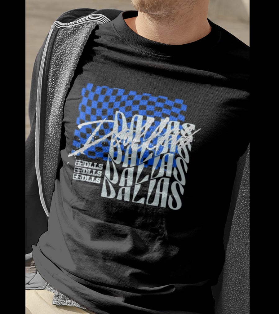 Dallas Checkered Blue Sports Texas Word T-Shirt