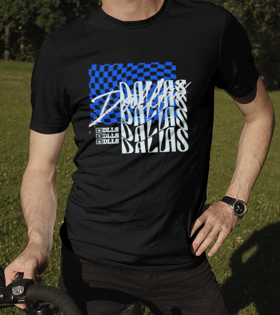 Dallas Checkered Blue Sports Texas Word T-Shirt