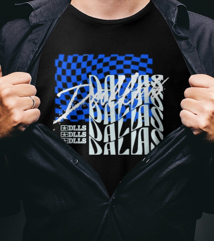 Dallas Checkered Blue Sports Texas Word T-Shirt