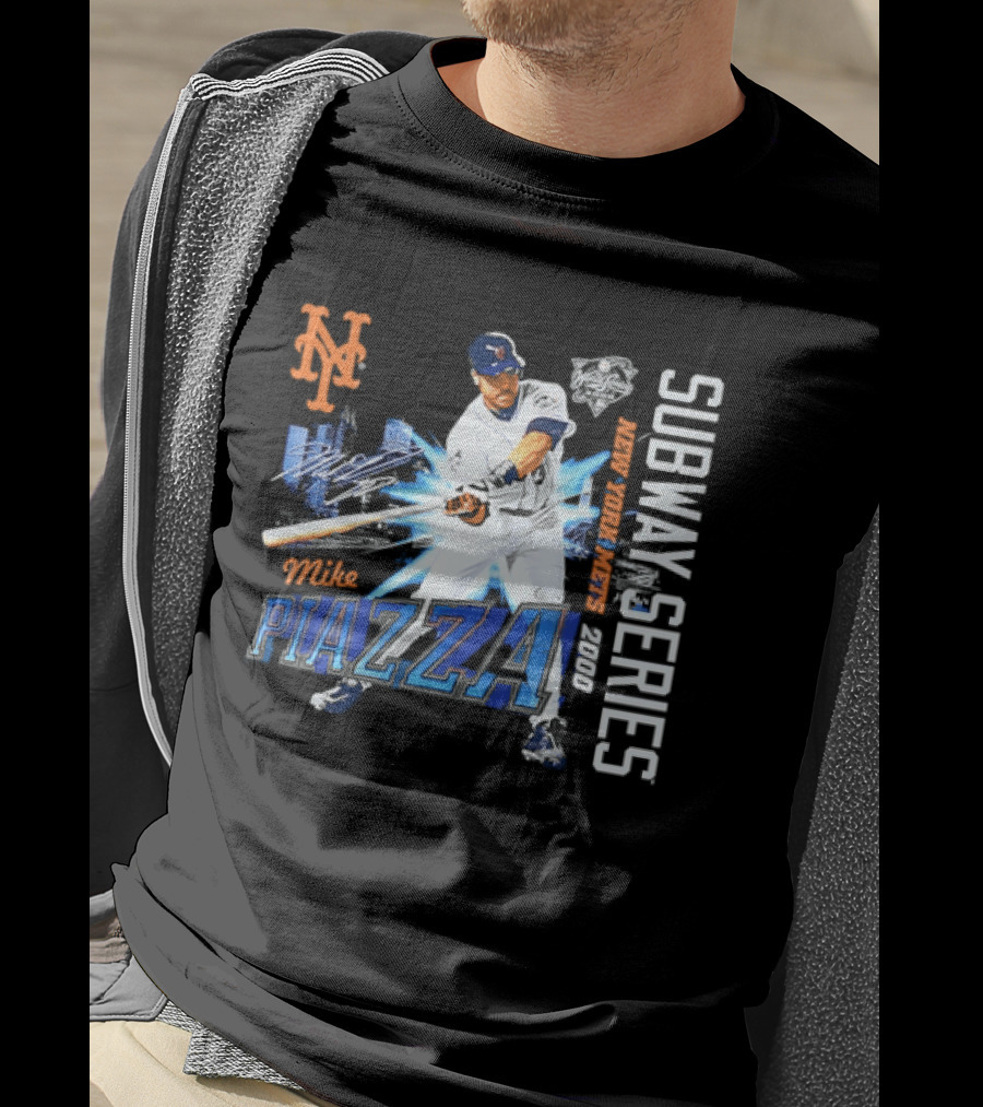 New York Mets Mike Piazza 2000 Subway Series Urban Baseball Action T-Shirt