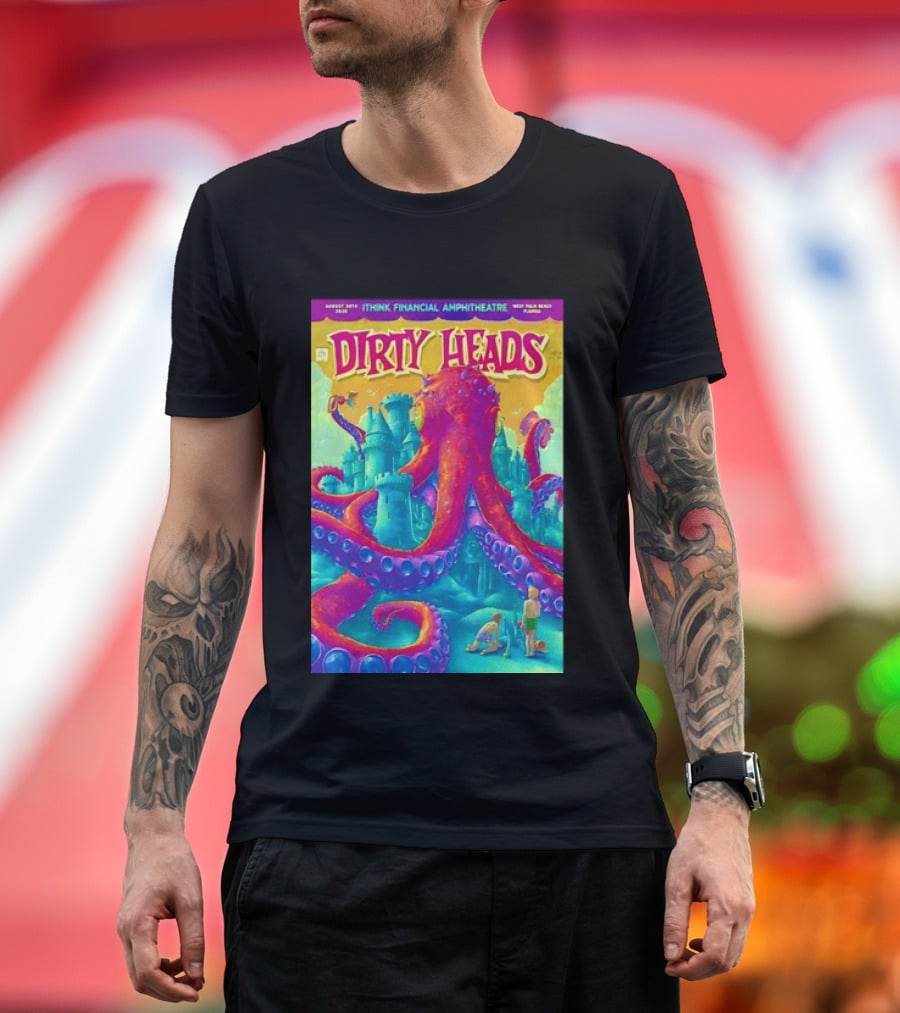 Dirty Heads August 30th 2026 IThink Financial Amphitheatre West Palm Beach Colorful Octopus And Castle T-Shirt