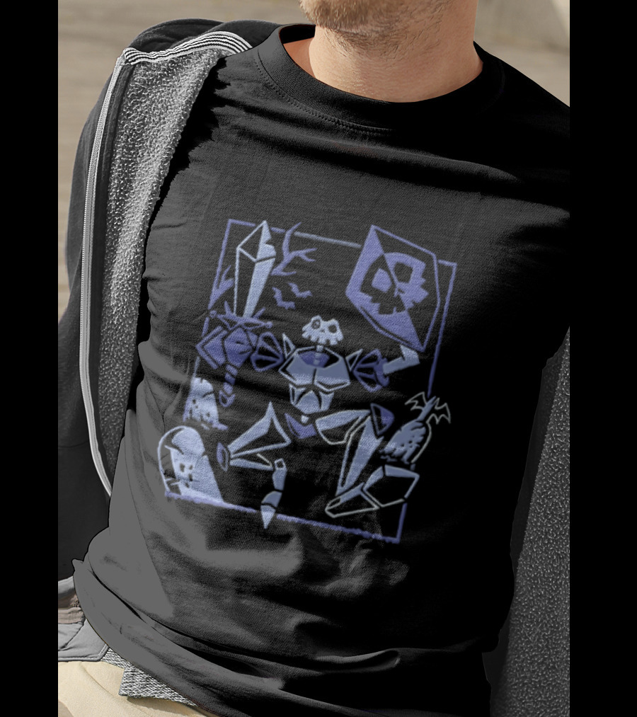 Skeleton Knight With Sword And Shield In Graveyard Gaming Adventure T-Shirt