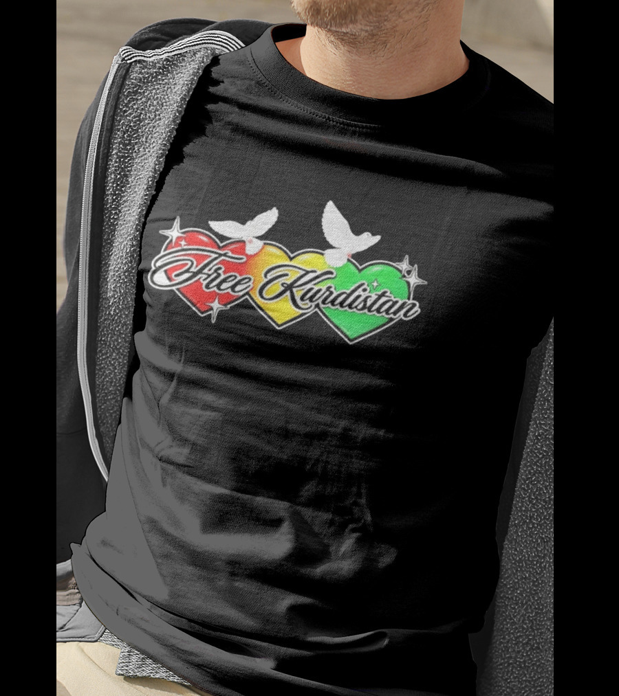 Free Kurdistan Red Yellow Green Hearts Doves T-Shirt