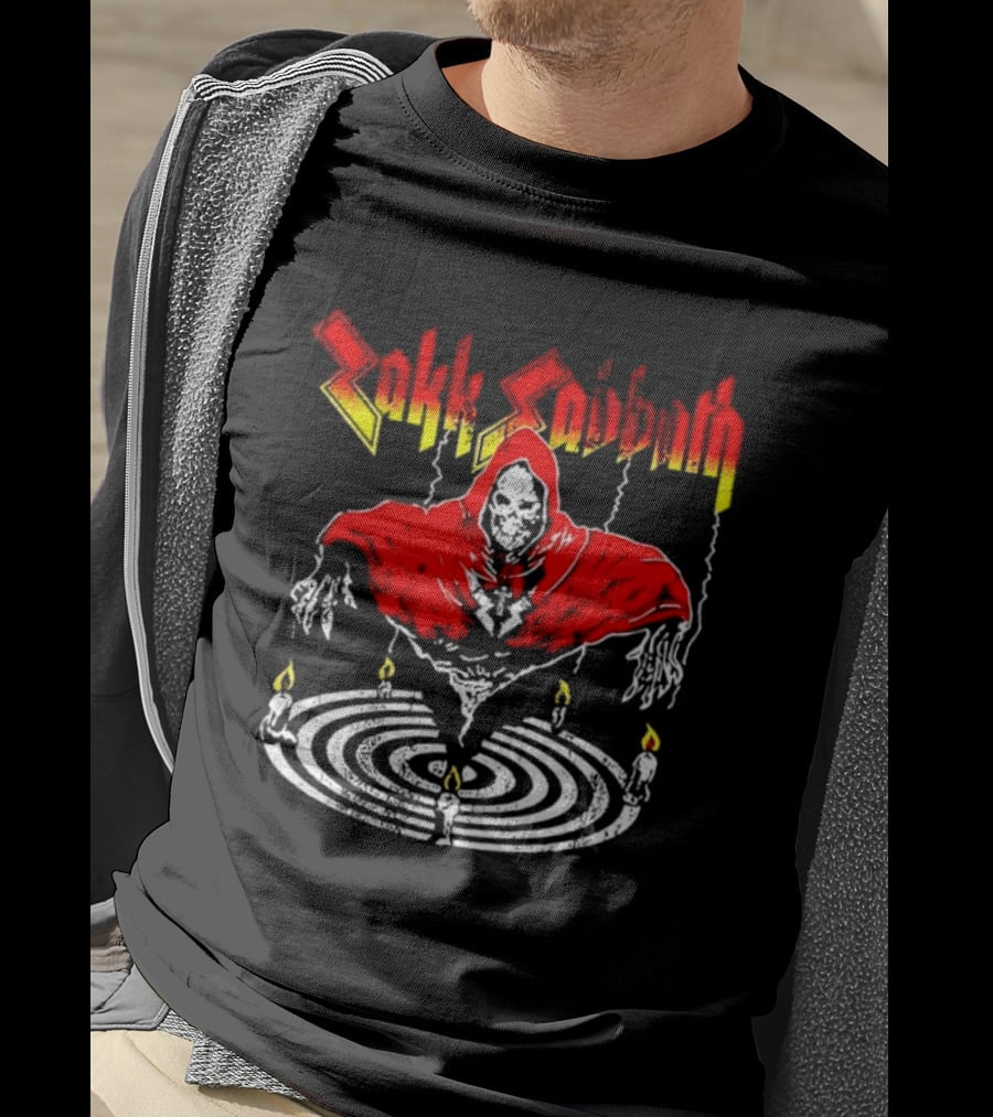 Zakk Sabbath Distressed Heavy Metal Red Ripped Robe Candles T-Shirt