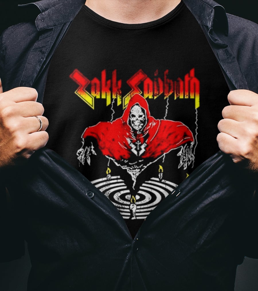 Zakk Sabbath Distressed Heavy Metal Red Ripped Robe Candles T-Shirt