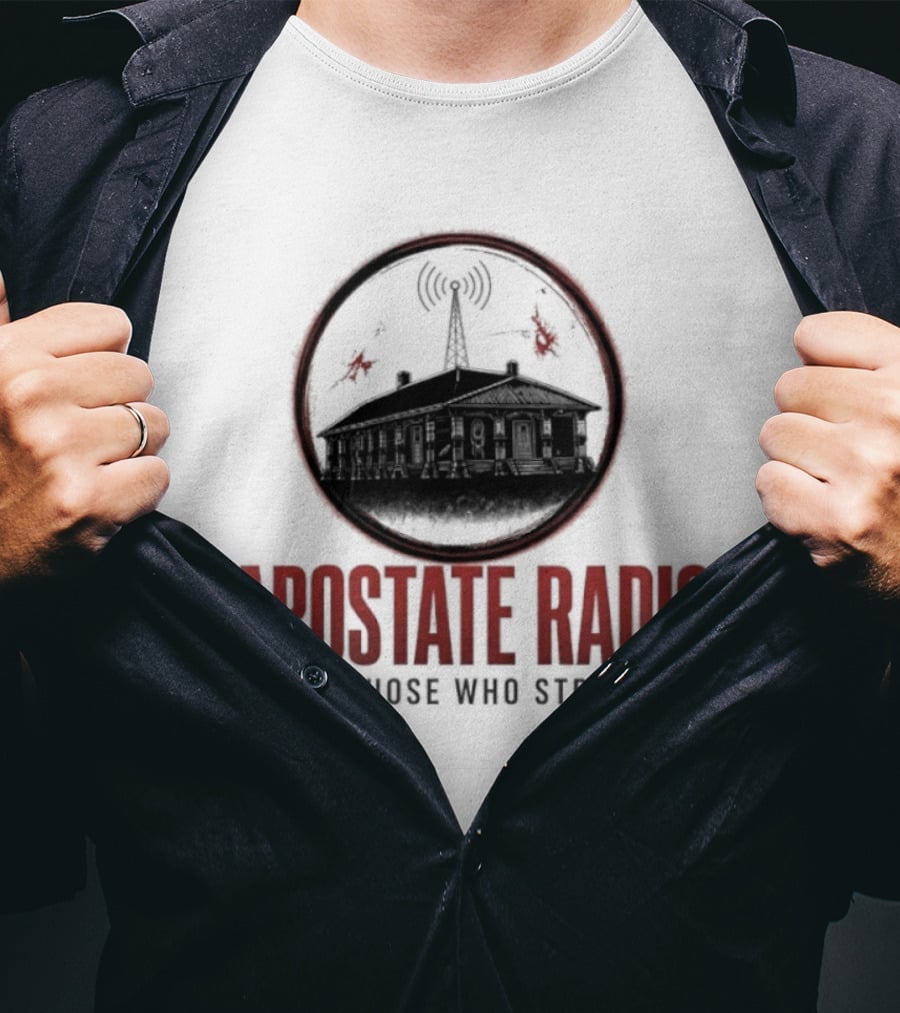 Apostate Radio For Those Who Strayed Podcast Broadcasting Symbolic Antenna And Flames T-Shirt