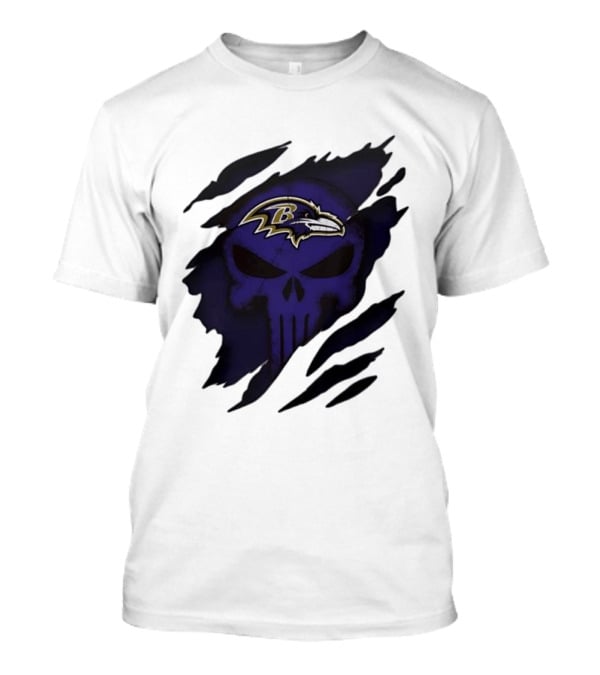 Baltimore Ravens Punisher Skull Crossover Fan Merchandise T-Shirt