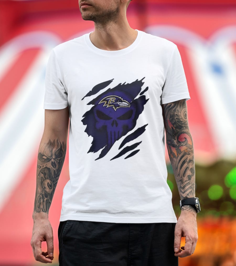 Baltimore Ravens Punisher Skull Crossover Fan Merchandise T-Shirt