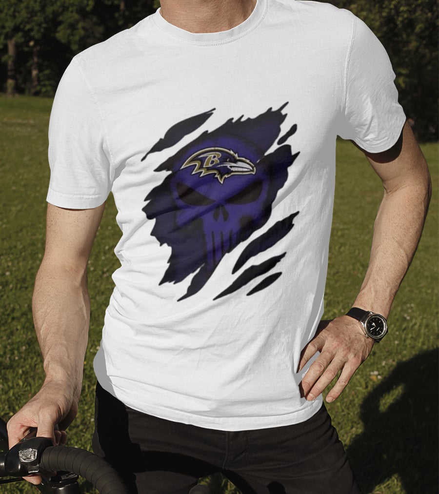 Baltimore Ravens Punisher Skull Crossover Fan Merchandise T-Shirt