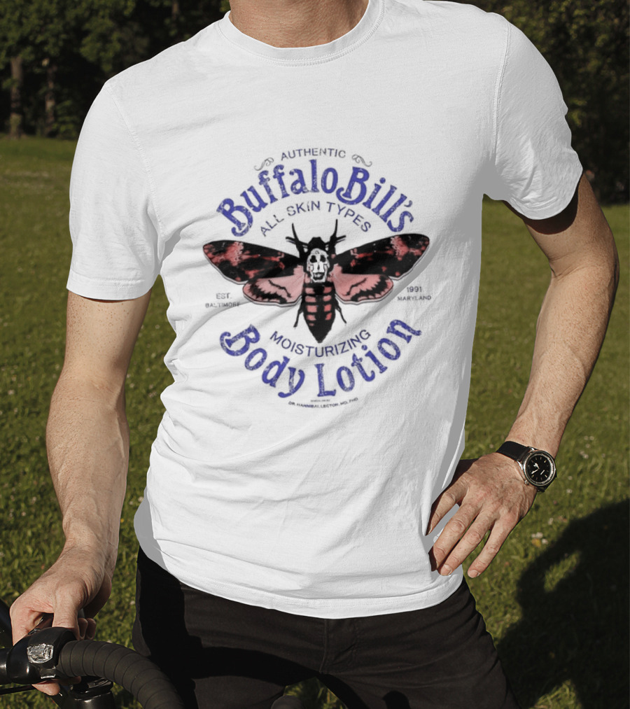 Authentic Buffalo Bill's All Skin Types Moisturizing Body Lotion Moth T-Shirt