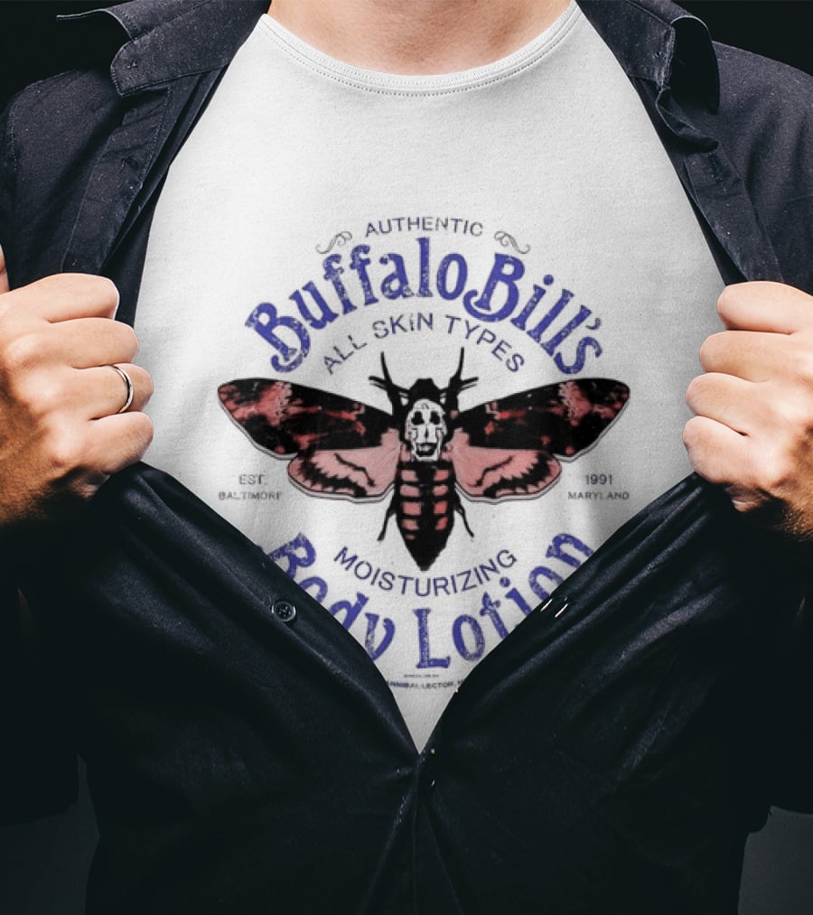 Authentic Buffalo Bill's All Skin Types Moisturizing Body Lotion Moth T-Shirt