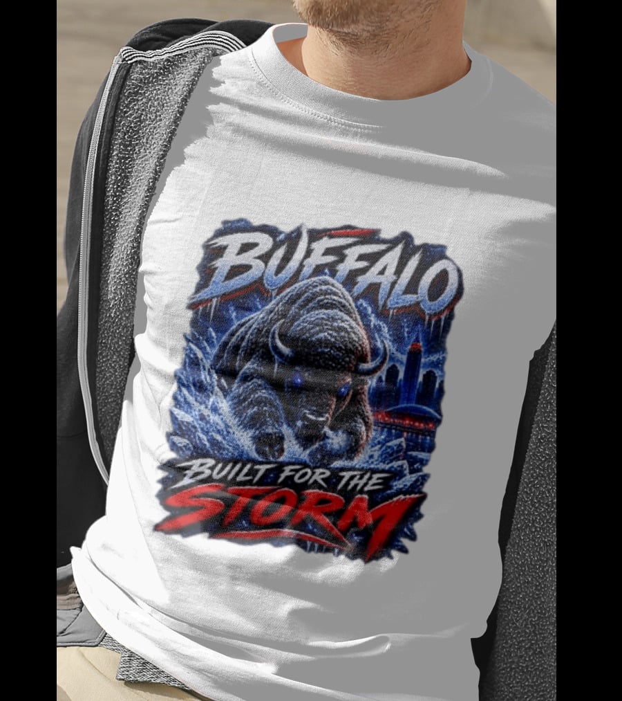 Buffalo Built For The Storm Football Charging Bison City Skyline T-Shirt