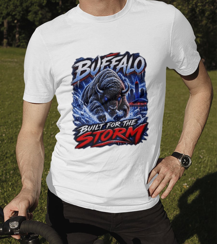 Buffalo Built For The Storm Football Charging Bison City Skyline T-Shirt