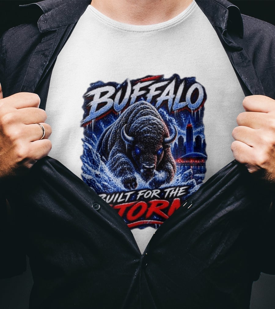 Buffalo Built For The Storm Football Charging Bison City Skyline T-Shirt