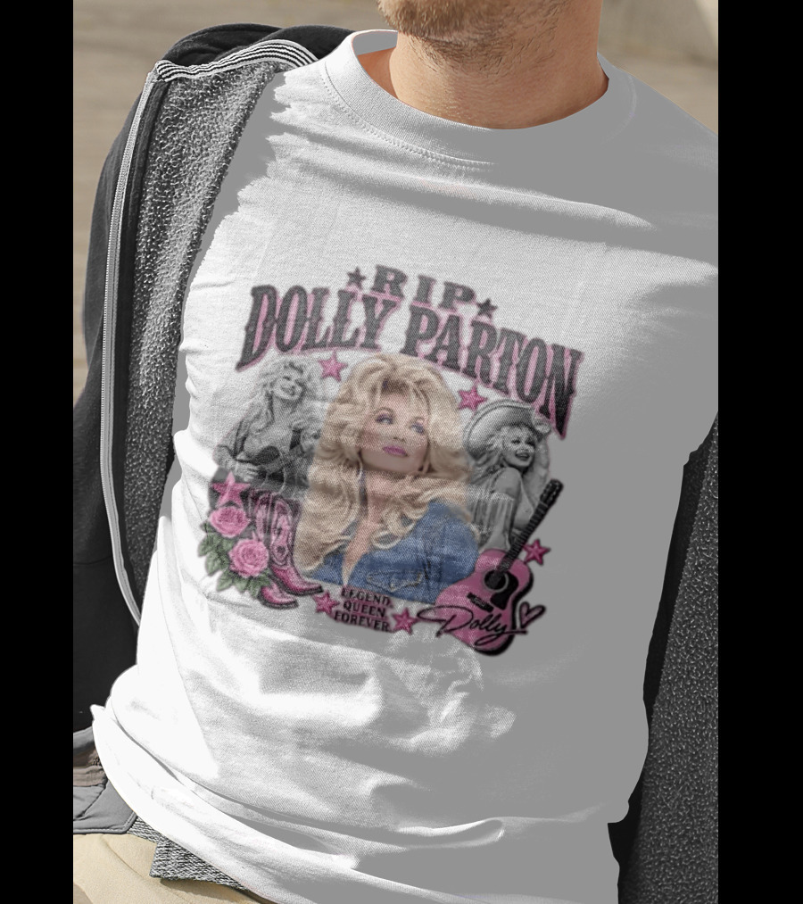 RIP Dolly Parton Legend Queen Forever Pink Cowboy Boots Roses Guitars Stars T-Shirt