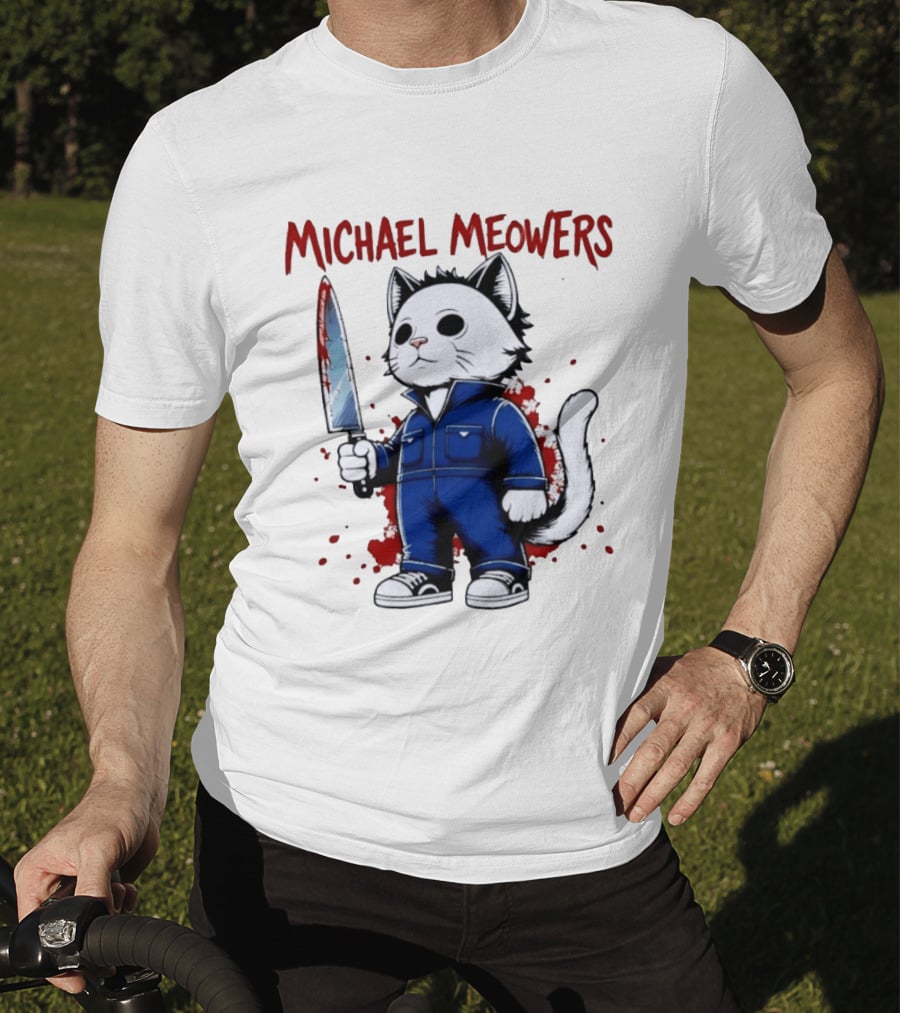 Michael Meowers Halloween Slasher Cat With Knife T-Shirt