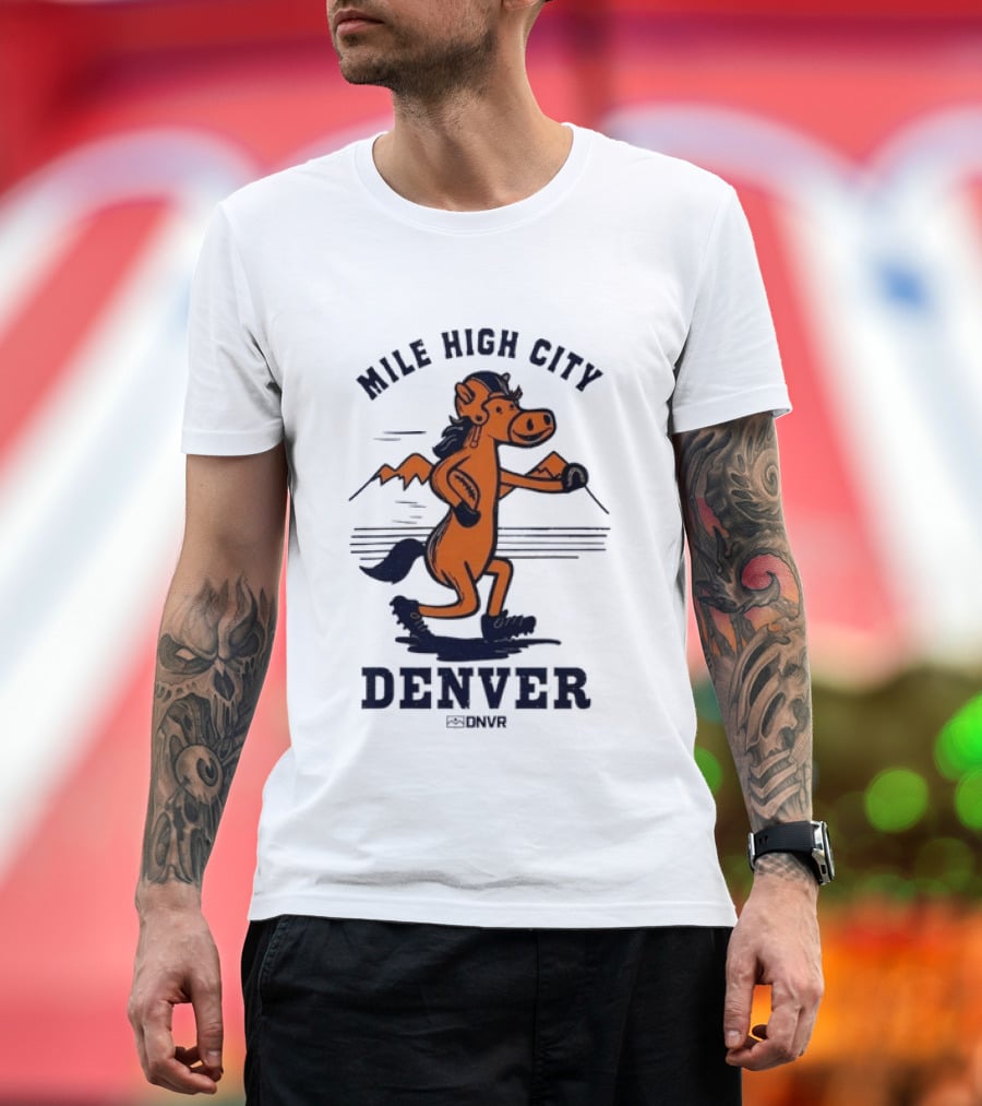 Mile High City Denver Broncos DNVR Retro Horse Running Football T-Shirt