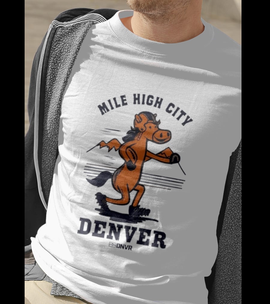 Mile High City Denver Broncos DNVR Retro Horse Running Football T-Shirt