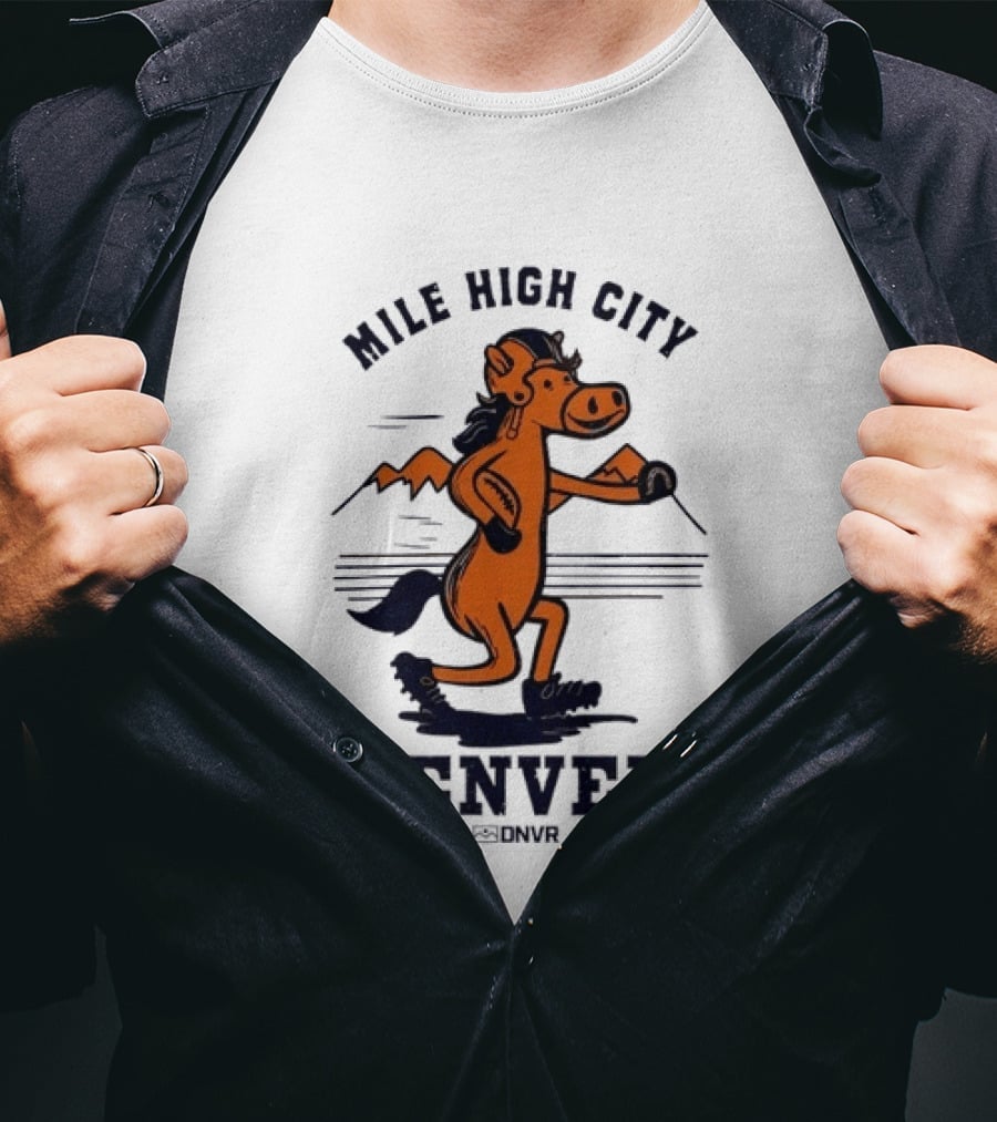 Mile High City Denver Broncos DNVR Retro Horse Running Football T-Shirt