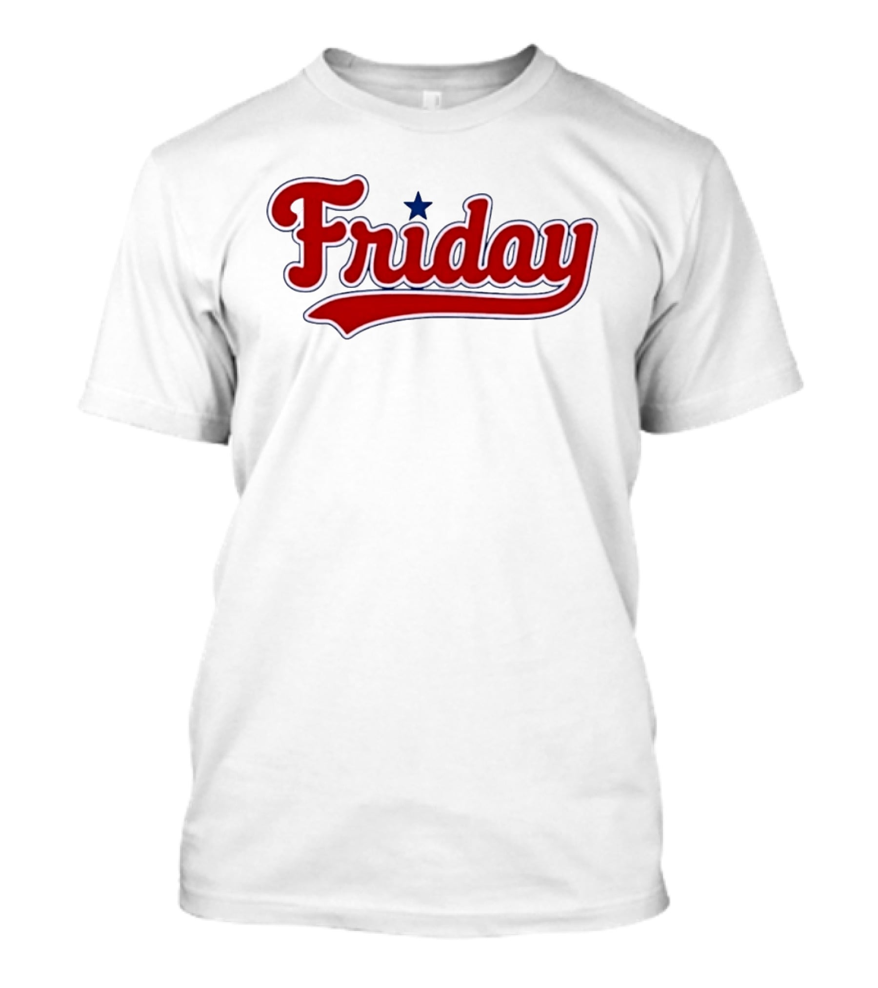 Friday Weekend Casual Baseball Style Script Red Text With Star T-Shirt