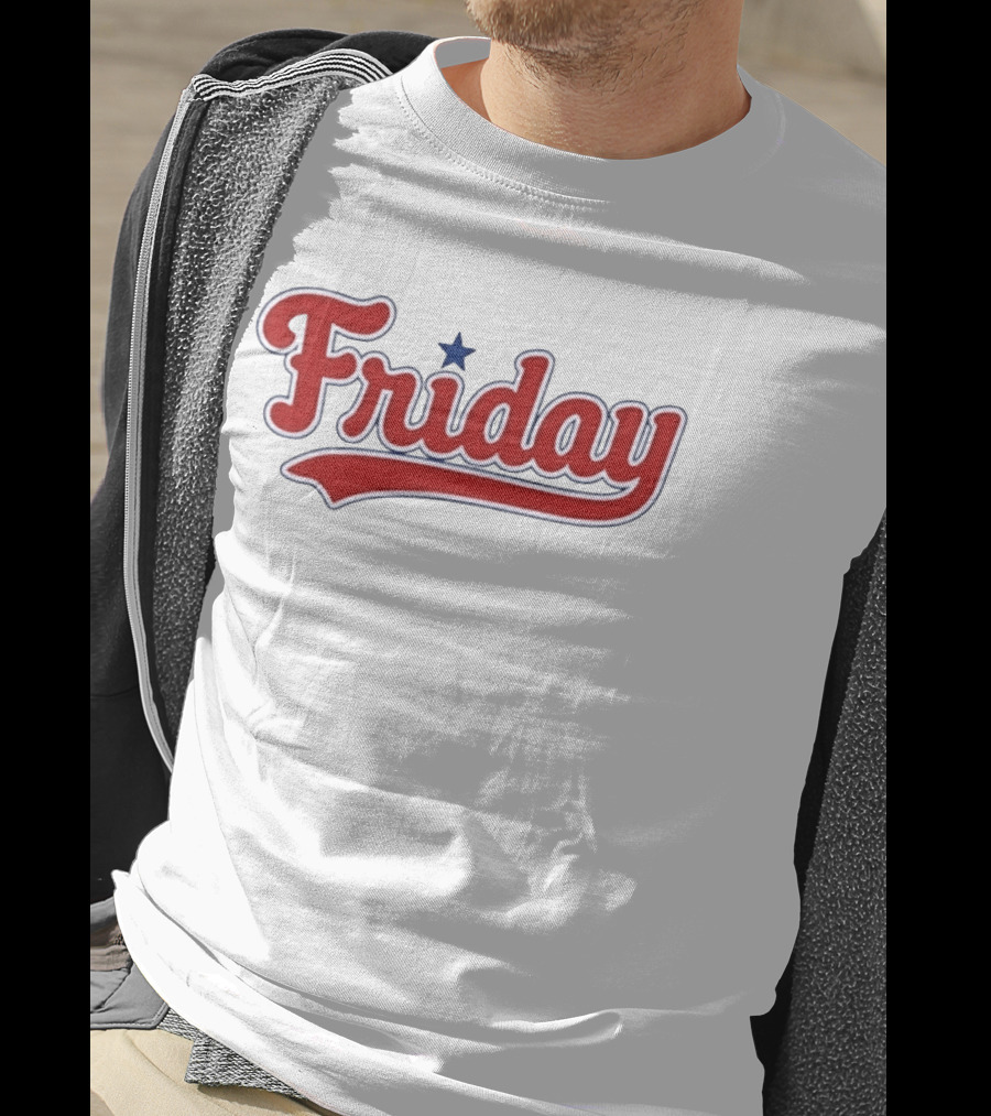 Friday Weekend Casual Baseball Style Script Red Text With Star T-Shirt