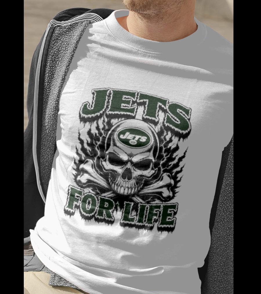 New York Jets Skull And Crossbones For Life Fan Gear T-Shirt