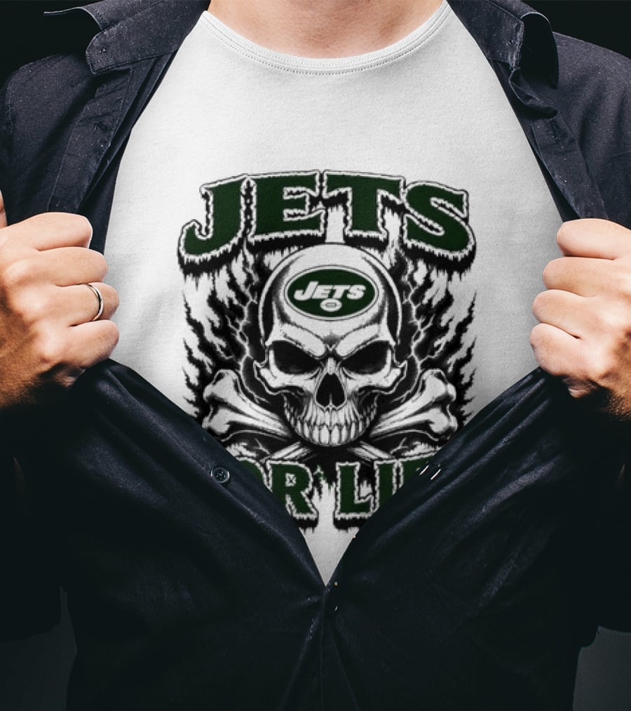 New York Jets Skull And Crossbones For Life Fan Gear T-Shirt