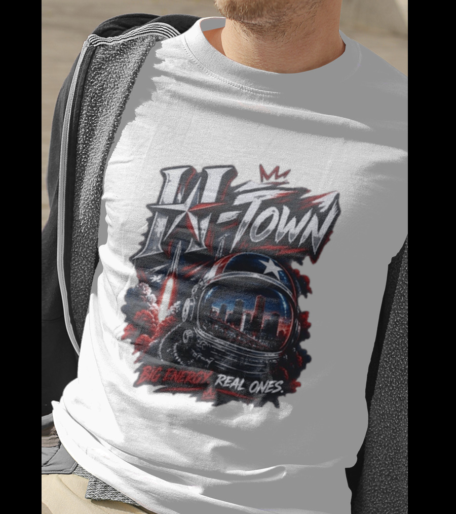 H Town Big Energy Real Ones Houston Astronaut Skyline T-Shirt