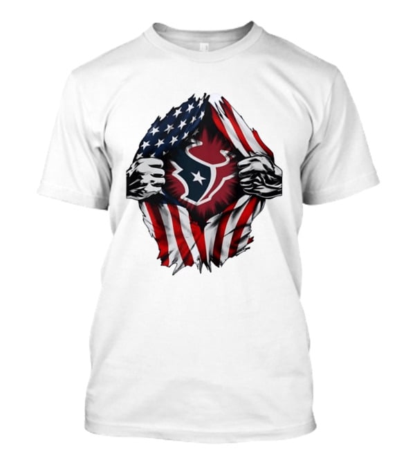 Houston Texans American Flag Ripped Chest NFL Fan T-Shirt