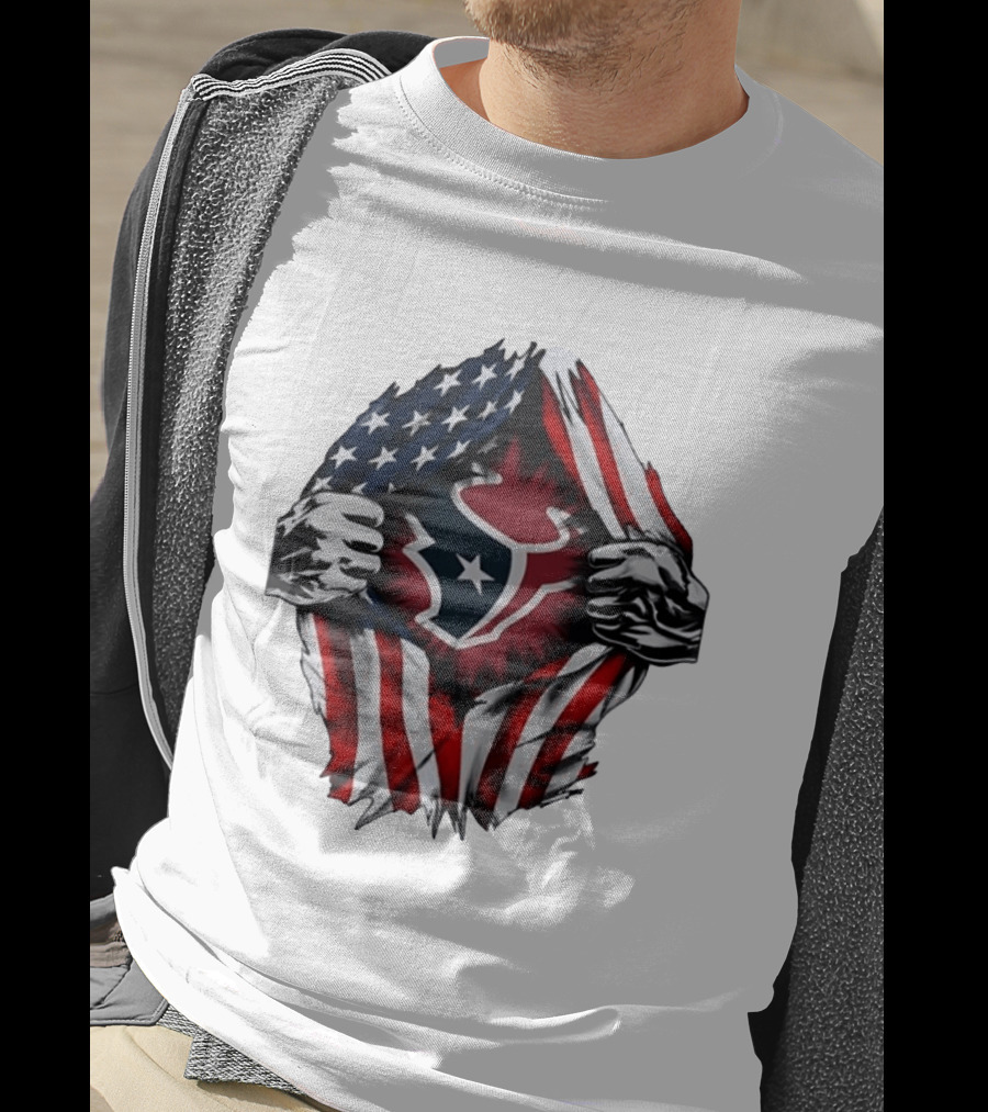 Houston Texans American Flag Ripped Chest NFL Fan T-Shirt