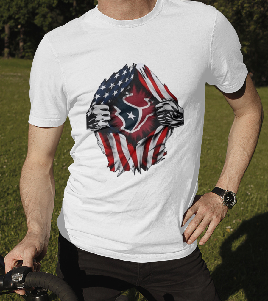 Houston Texans American Flag Ripped Chest NFL Fan T-Shirt