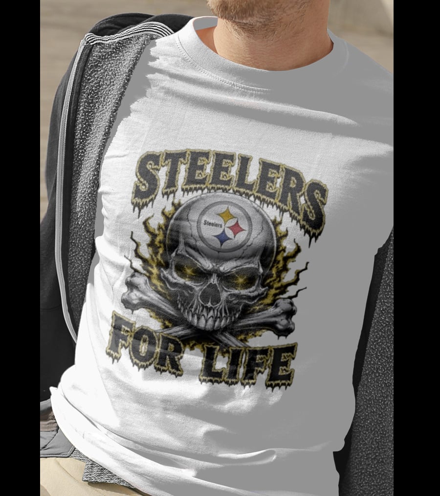 Pittsburgh Steelers Skull For Life Football Fanatic T-Shirt