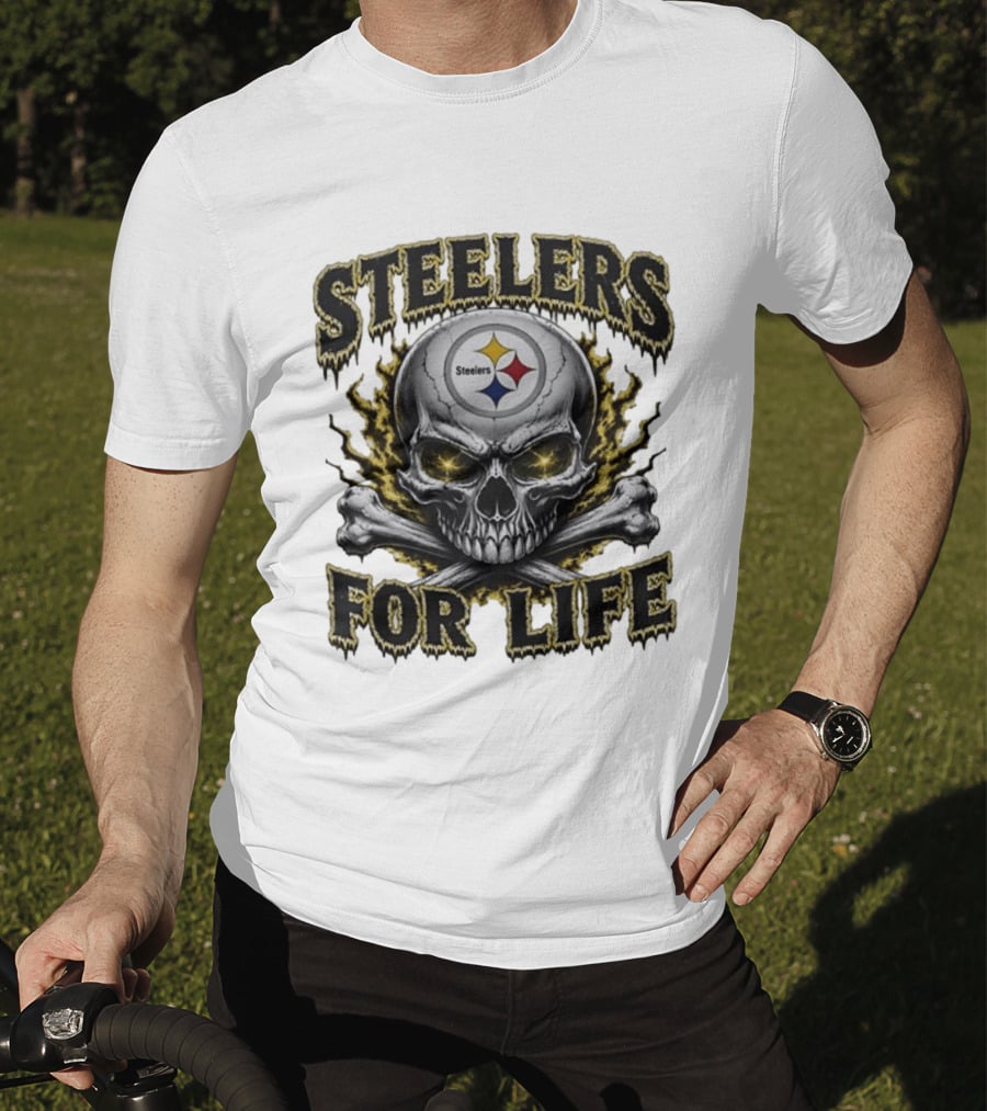 Pittsburgh Steelers Skull For Life Football Fanatic T-Shirt