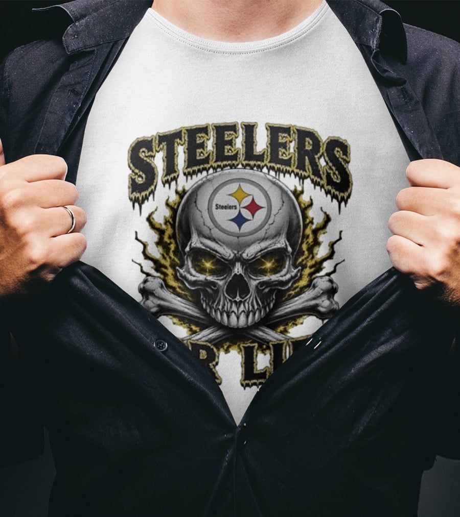 Pittsburgh Steelers Skull For Life Football Fanatic T-Shirt