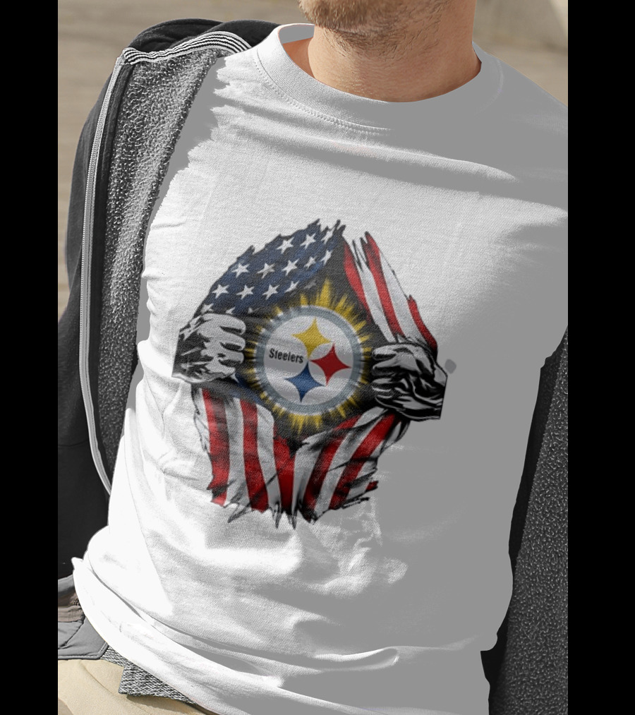 Pittsburgh Steelers American Flag Ripped Chest T-Shirt