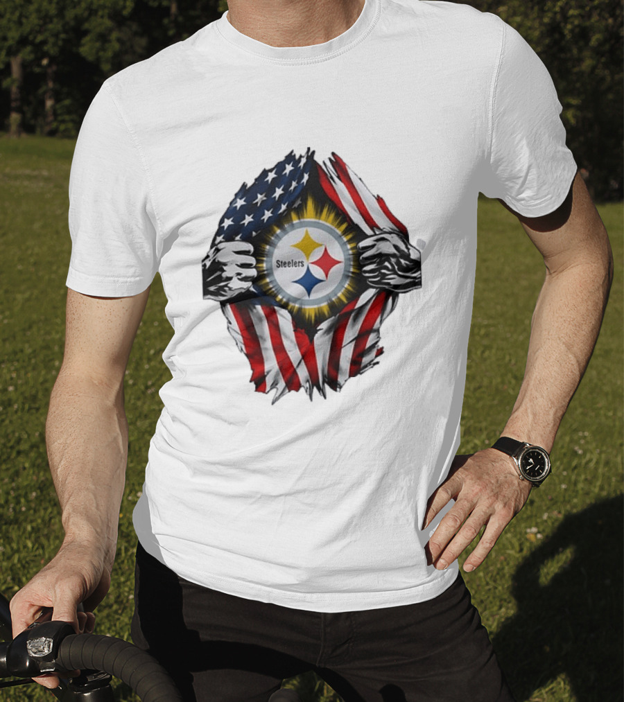 Pittsburgh Steelers American Flag Ripped Chest T-Shirt