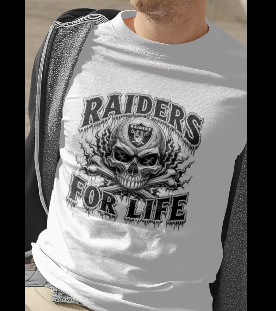 Raiders For Life Skull And Crossbones Melting Drip T-Shirt